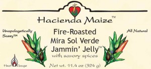 Label Mira Sol hot pepper jelly from Hacienda Maize